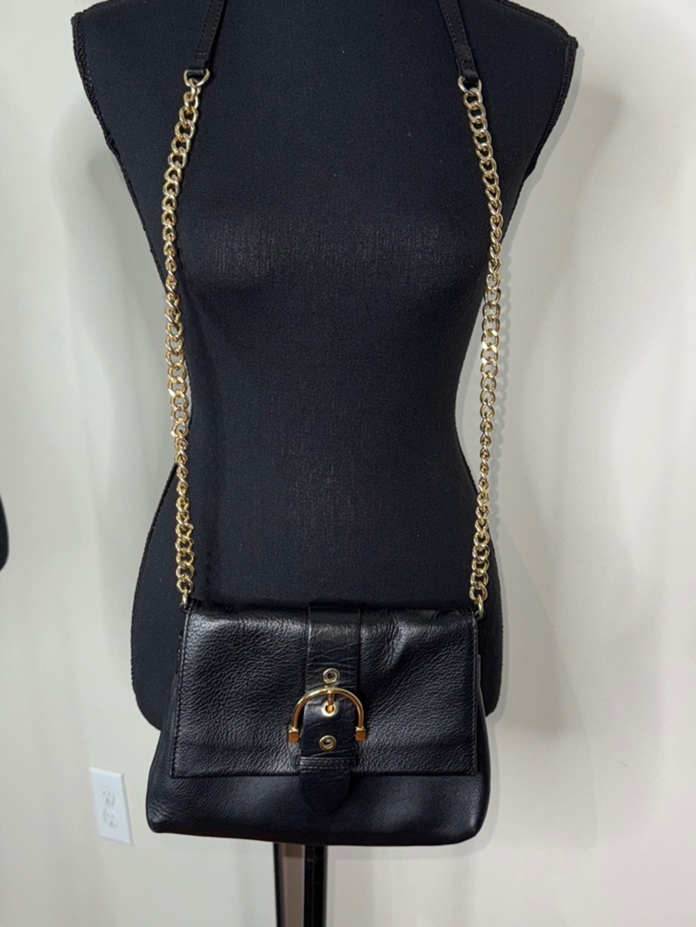 Antonio Melani Leather Gold Chain Clutch Crossbody Purse Black